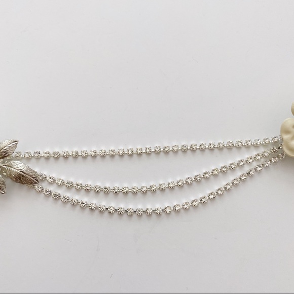 Triple Comb Enamel Bridal Headpeice Crystal Swags - Picture 9 of 11